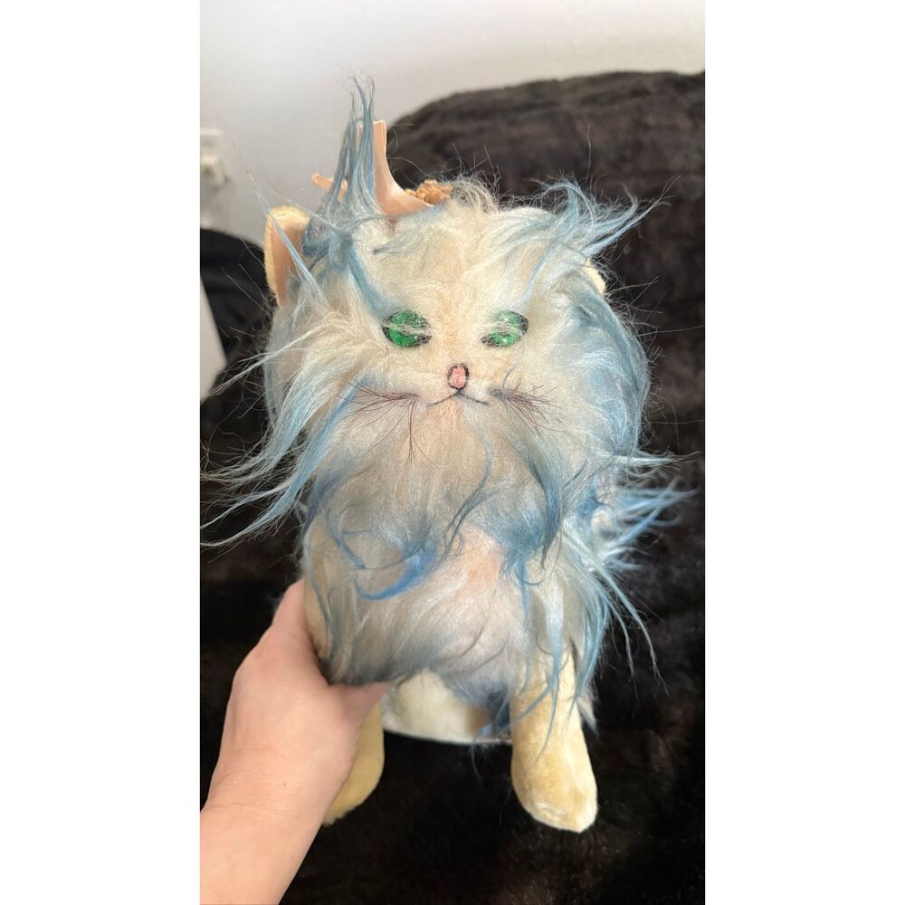 Vintage 1950's  La Mar Toys Blue  Persian‎ Cat Long Haired Fluffy MCM Haunted